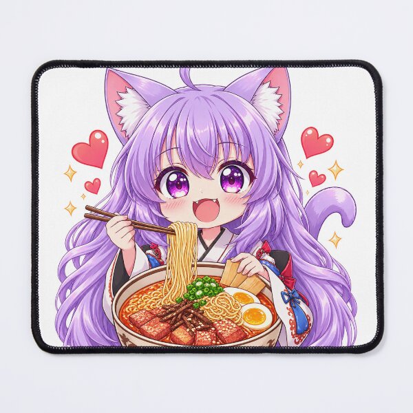 Item preview, Anime Cat girl eating ramen Japanese art style   designed and sold by Kubbykat.