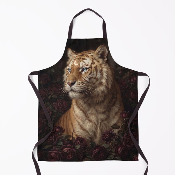 Item preview, Tiger painting and dark peonies designed and sold by Real Beast Art.