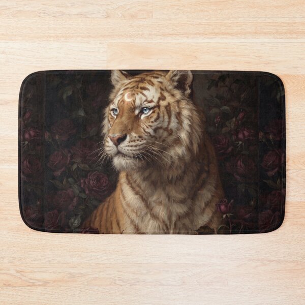 Item preview, Tiger painting and dark peonies designed and sold by Real Beast Art.