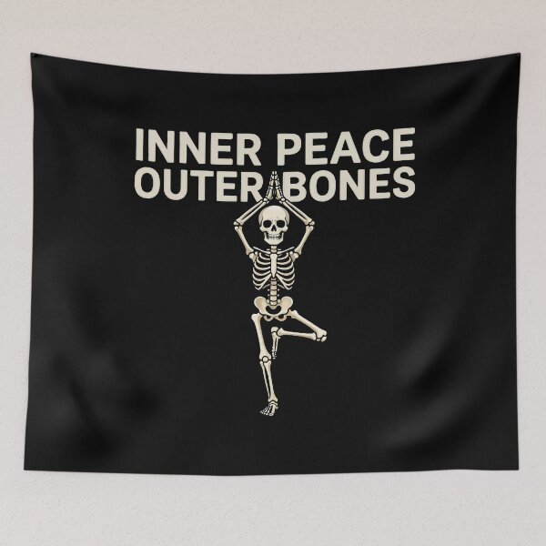 Item preview, HALLOWEEN Inner Peace Outer Bones Skeleton Yoga - Funny Halloween Yoga Tee designed and sold by Uglyandcute.