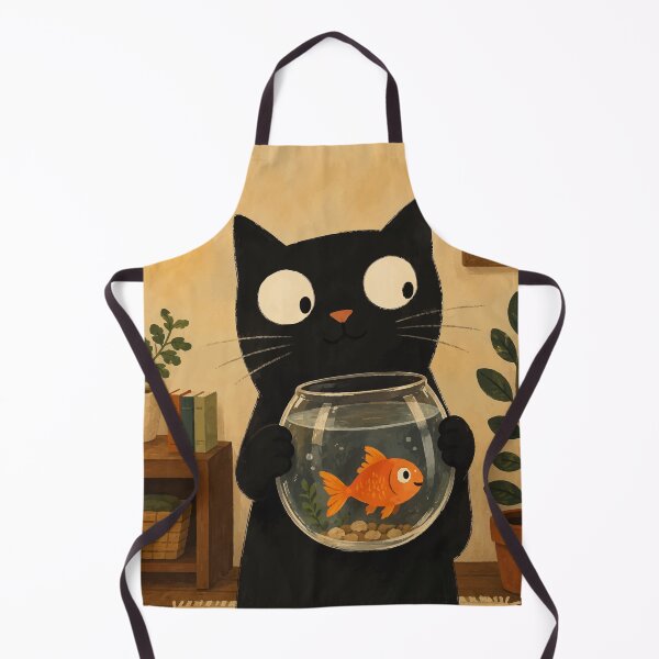 Item preview, Black Cat Holding Goldfish Bowl Cute Whimsical Botanical Aesthetic Art designed and sold by The Upside Down.