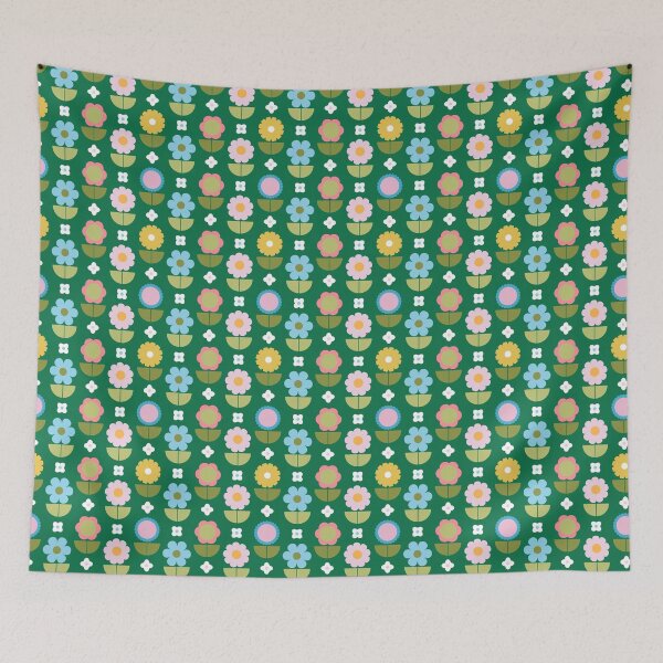 Item preview, Mod Scandi Flower Field in Grass Green designed and sold by YesterdayColl.