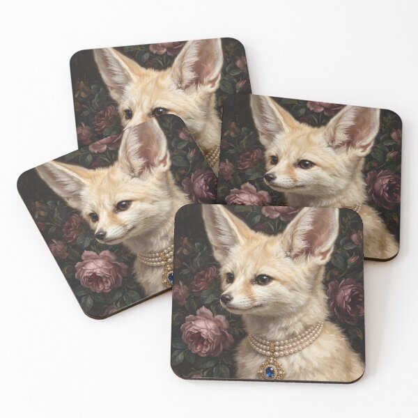 Item preview, Vintage Fennec Fox Vintage Rose Portrait designed and sold by Real Beast Art.