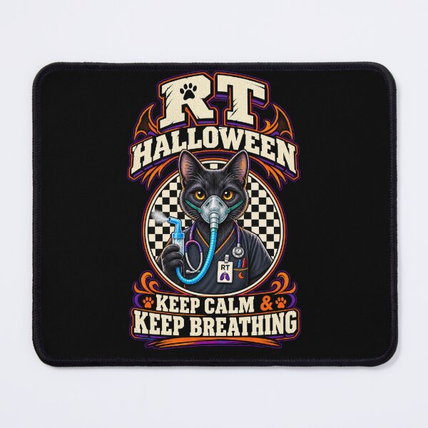 Item preview, Funny Black Cat Respiratory Therapist Halloween Checkerboard, RT Keep Calm & Keep Breathing, Respiratory Care Week Gift designed and sold by ClinicalHubs.