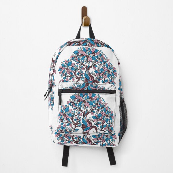 Item preview, Blue & Pink Floral Tree of Life – Vintage Boho Folk Art designed and sold by Awarrie.