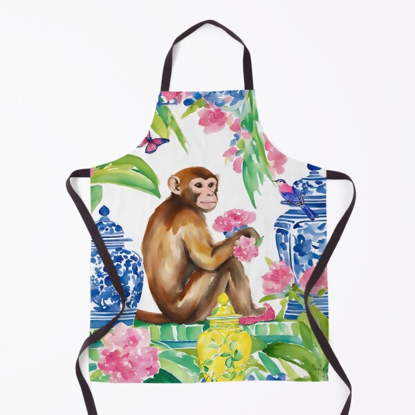 Item preview, Monkey chatting to jay in preppy chinoiserie garden designed and sold by SophieClimaArt.