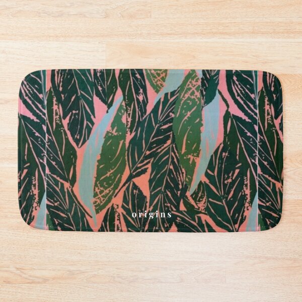 Item preview, Tropical Forest Leaves - Linocut Pink & Emerald Green Botanical Pattern designed and sold by ORIGINS LINES.