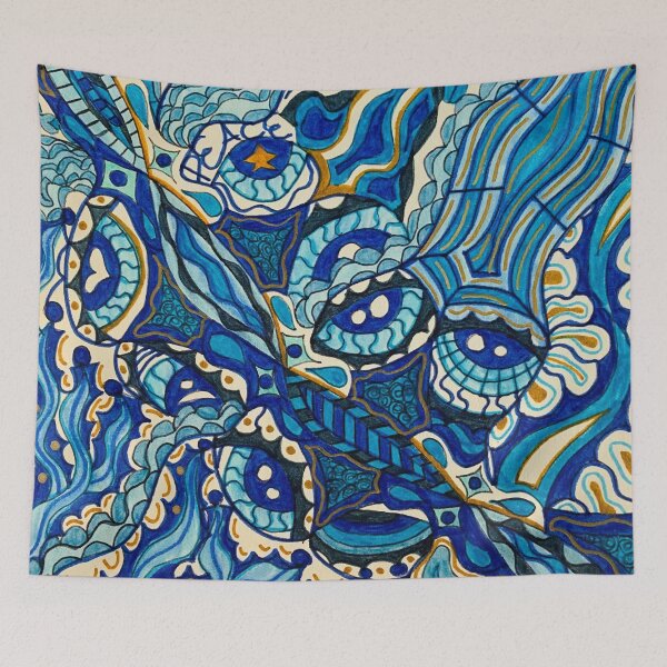 Item preview, Peaceful Shades of Blue Abstract Drawing designed and sold by artbyalette.
