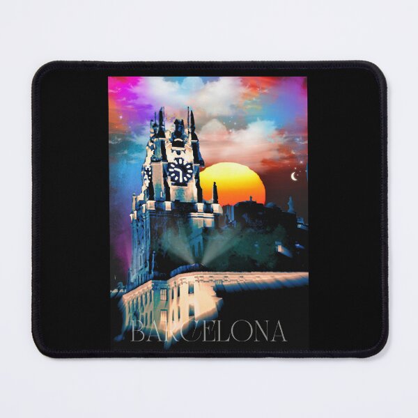 Item preview, Barcelona Surreal Clock Tower Cityscape Poster designed and sold by AXENT Designs.