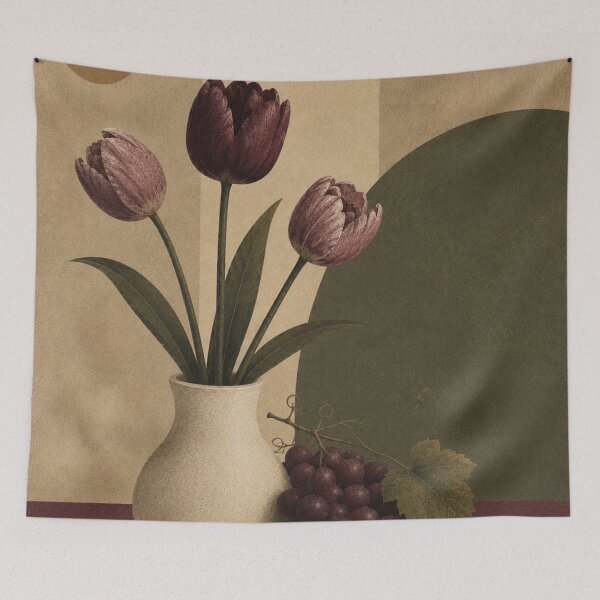 Item preview, Burgundy Tulips and Grapes – Moody Retro Still Life designed and sold by joycrysstudio.