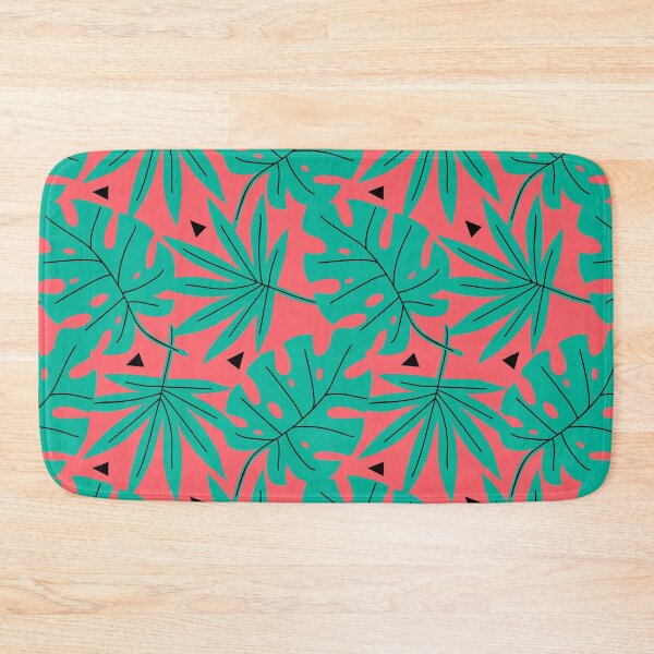 Item preview, Tropical Leaves Monstera Leaf Seamless Repeating Pattern Turquoise on Coral Red designed and sold by Itaya Art.