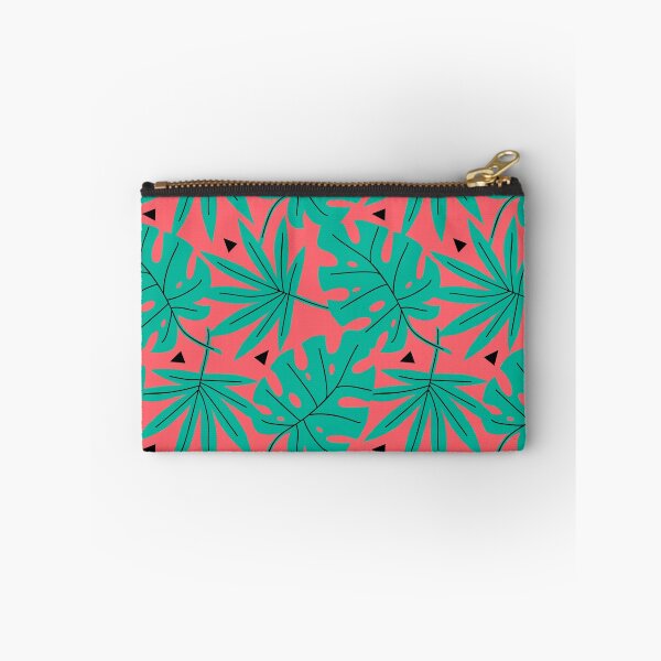 Item preview, Tropical Leaves Monstera Leaf Seamless Repeating Pattern Turquoise on Coral Red designed and sold by Itaya Art.