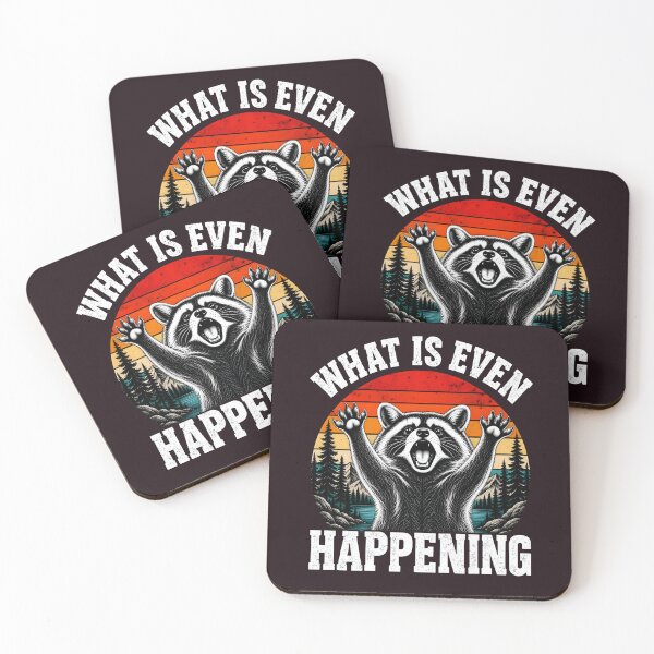 Item preview, What Is Even Happening – Funny Raccoon Trash Panda Vintage Retro Sunset Mountain Wildlife Meme designed and sold by KamalaDesign.