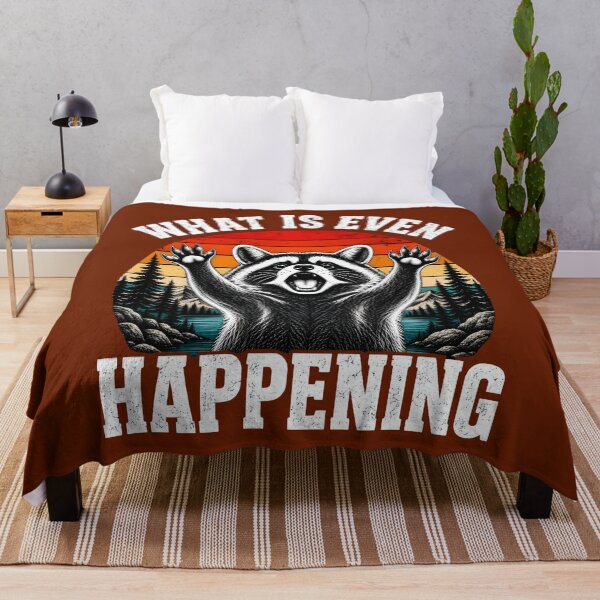 Item preview, What Is Even Happening – Funny Raccoon Trash Panda Vintage Retro Sunset Mountain Wildlife Meme designed and sold by KamalaDesign.