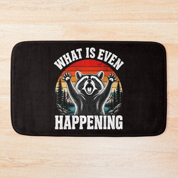 Item preview, What Is Even Happening – Funny Raccoon Trash Panda Vintage Retro Sunset Mountain Wildlife Meme designed and sold by KamalaDesign.