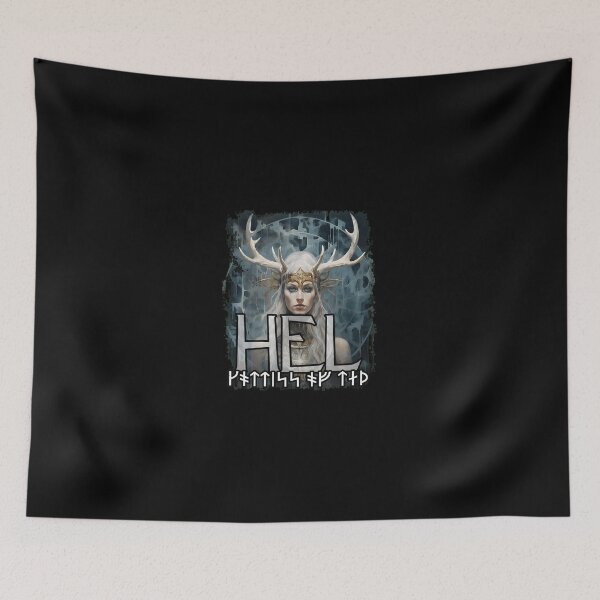 Item preview, Norse Goddess Hel Antlers Runes Dark Fantasy Artwork designed and sold by gaekleleassing.