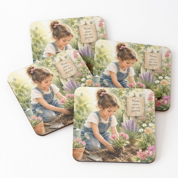 Item preview, Bloom Where You Are Planted – Watercolor Little Girl Gardening Inspirational Art designed and sold by Darcy'sArtfortheHeart.