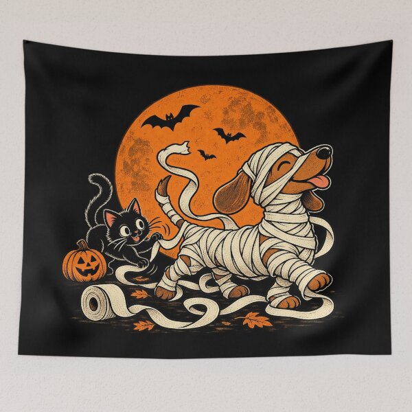 Item preview, Mummy Dog & Mischief Cat – Cute Halloween Pet Art designed and sold by Stinky Lincy's Apparel Company.
