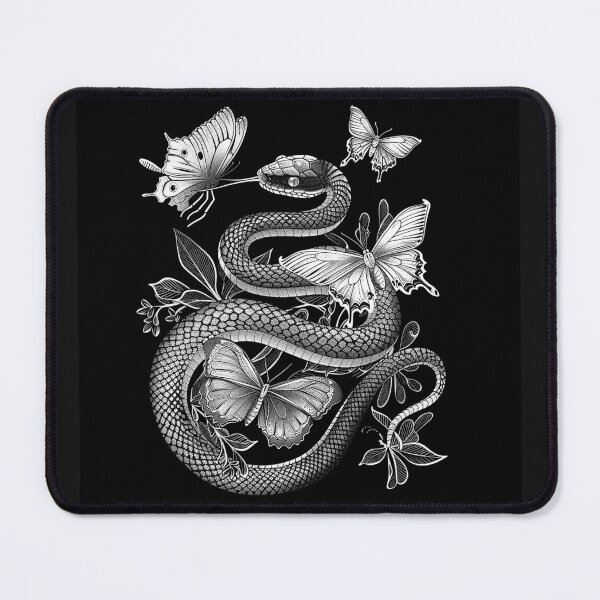 Item preview, Snake and Butterflies Gothic Nature Black and White Art Design Print designed and sold by inkoutninja.