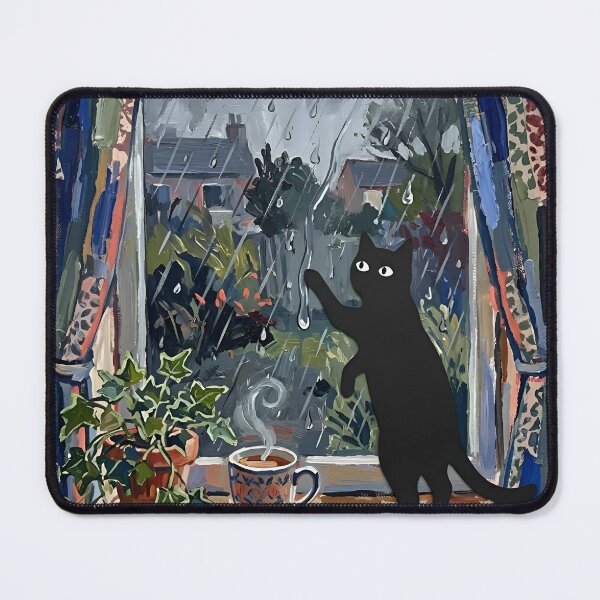 Item preview, Cozy Black Cat Tracking Raindrops on Window Matisse Style Poster designed and sold by DuckOddity.