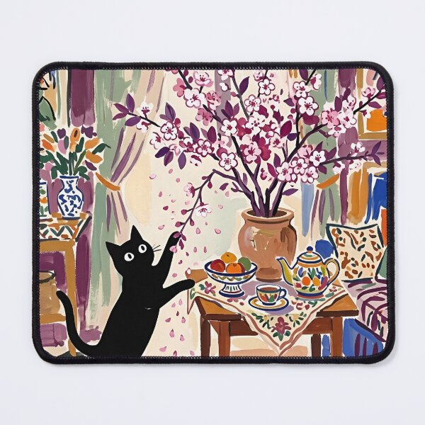 Item preview, Curious Black Cat Shaking Blossom Branch Matisse Style Wall Art designed and sold by DuckOddity.