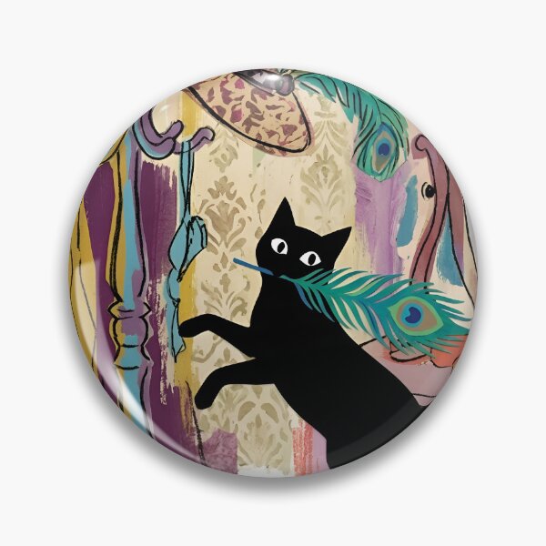 Item preview, Playful Black Cat Snatching Hat Feather Matisse Style Print designed and sold by DuckOddity.
