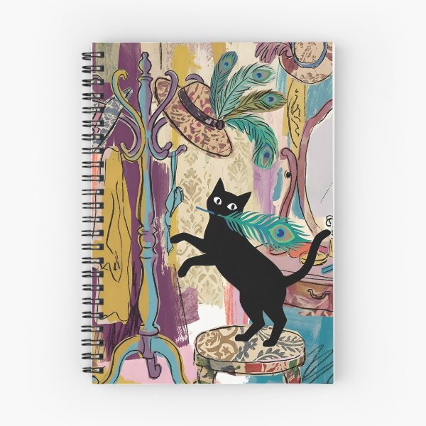 Item preview, Playful Black Cat Snatching Hat Feather Matisse Style Print designed and sold by DuckOddity.