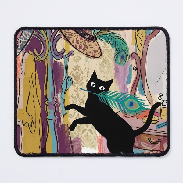Item preview, Playful Black Cat Snatching Hat Feather Matisse Style Print designed and sold by DuckOddity.