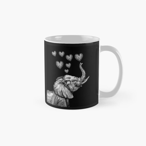 Item preview, Elephant with Hearts Cute Romantic Wildlife Black and White Art Design designed and sold by inkoutninja.