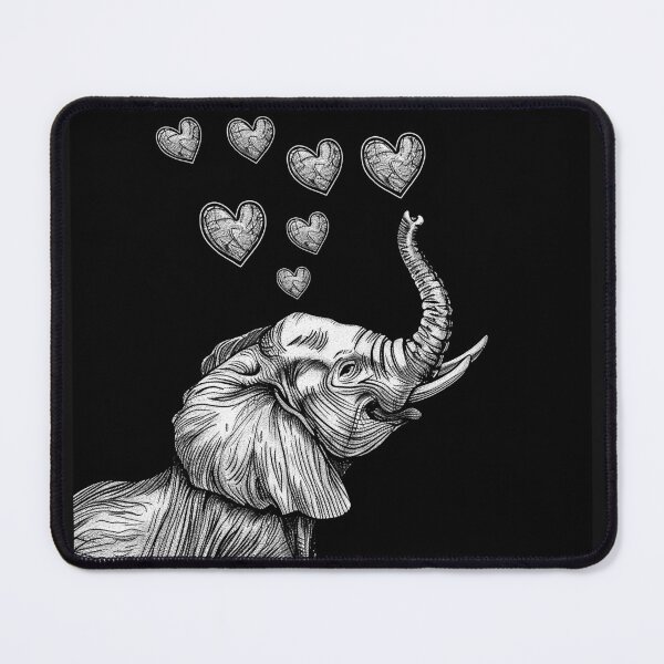 Item preview, Elephant with Hearts Cute Romantic Wildlife Black and White Art Design designed and sold by inkoutninja.