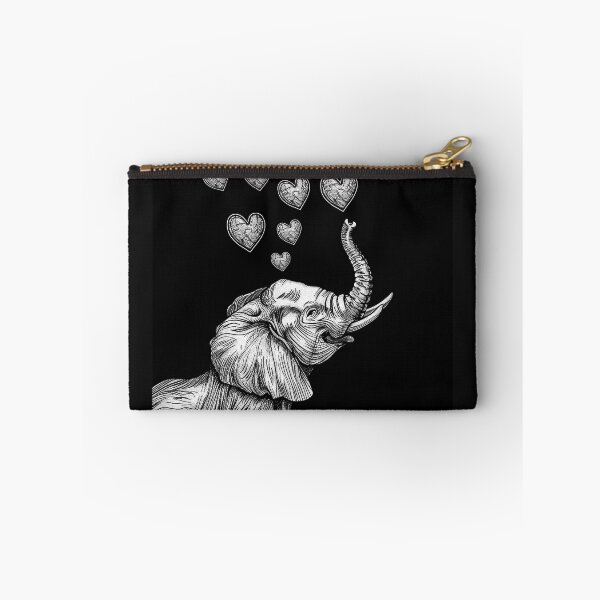 Item preview, Elephant with Hearts Cute Romantic Wildlife Black and White Art Design designed and sold by inkoutninja.