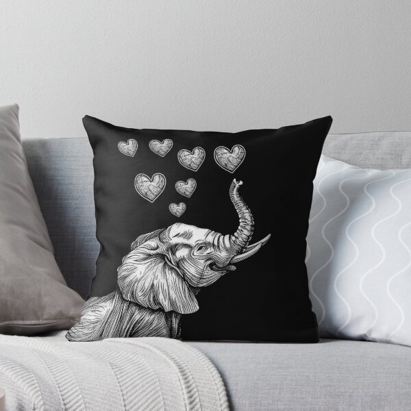 Item preview, Elephant with Hearts Cute Romantic Wildlife Black and White Art Design designed and sold by inkoutninja.