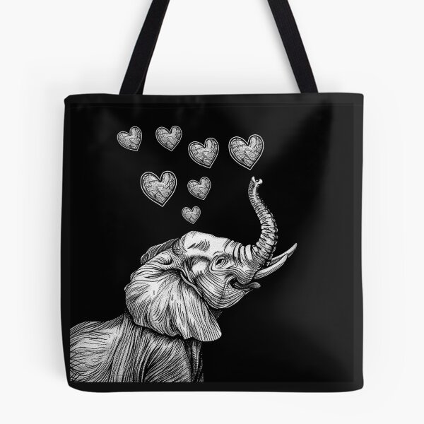 Item preview, Elephant with Hearts Cute Romantic Wildlife Black and White Art Design designed and sold by inkoutninja.
