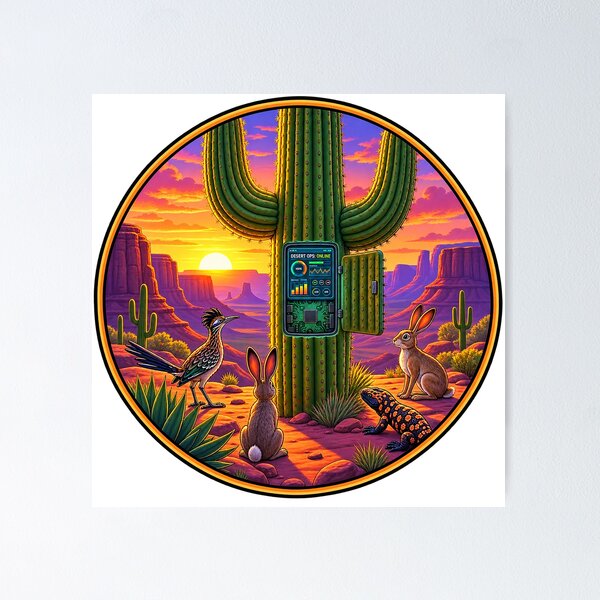 Item preview, Desert Ops Online: Sci-Fi Southwest Sunset with Wildlife and High-Tech Cactus designed and sold by alwaysadeal.