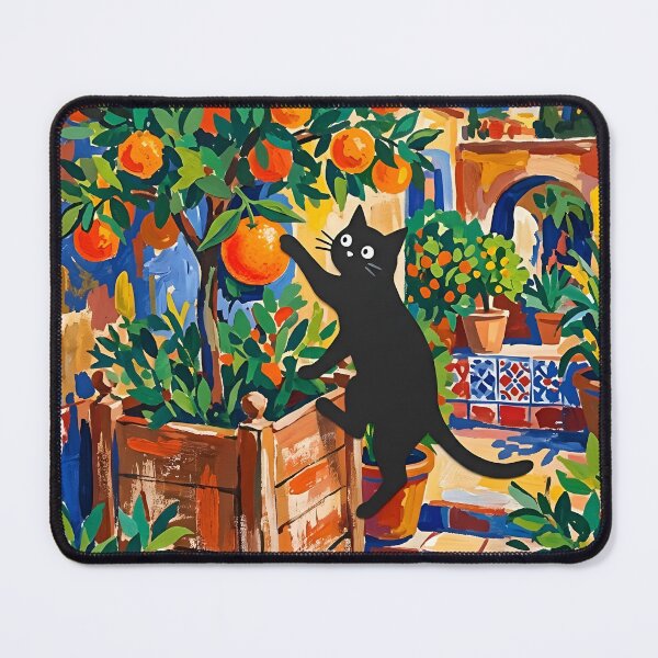 Item preview, Black Cat Reaching Ripe Orange Matisse Style Wall Art designed and sold by DuckOddity.