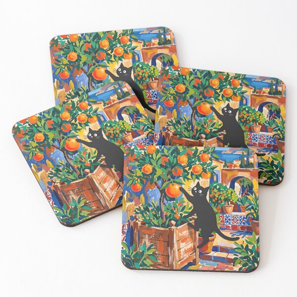 Item preview, Black Cat Reaching Ripe Orange Matisse Style Wall Art designed and sold by DuckOddity.