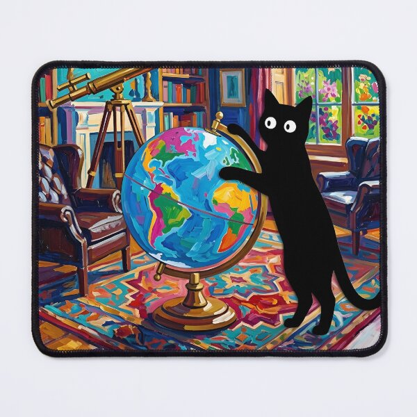 Item preview, Explorer Black Cat Spinning Globe Matisse Style Print designed and sold by DuckOddity.