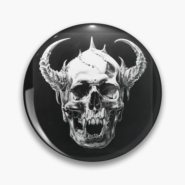 Item preview, Horned Demon Skull Gothic Fanged Monster Black and White Art designed and sold by inkoutninja.