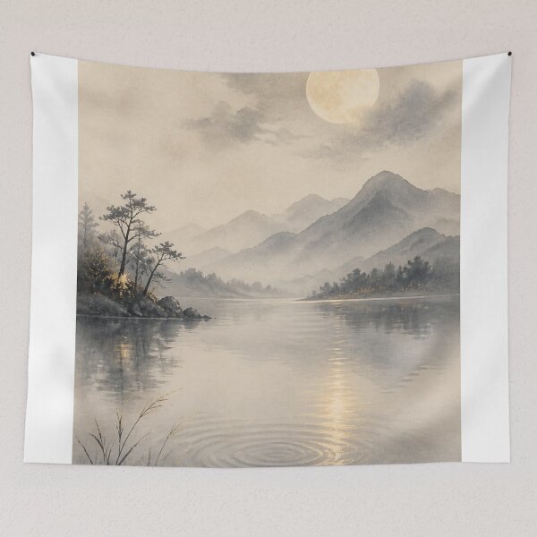 Item preview, Moonlit Lake Wall Art Poster | Quiet Moon Reflection, Japandi Zen Landscape Print designed and sold by LuminaKage.