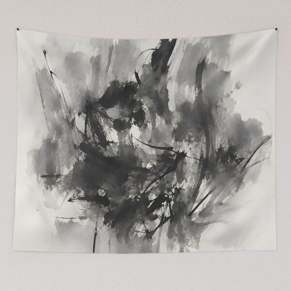 Item preview, Black and White Abstract Ink Wash Expressive Brush Painting designed and sold by GutyzDesignsES.