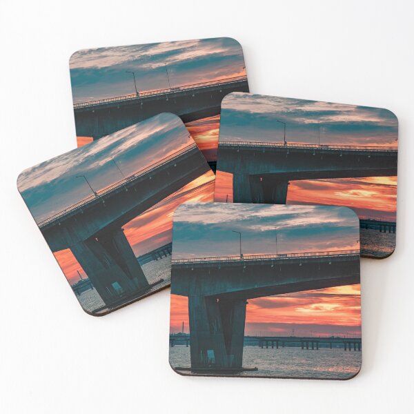 Item preview, Dramatic Crimson Sunset Below Concrete Bridge designed and sold by Nightwindow.