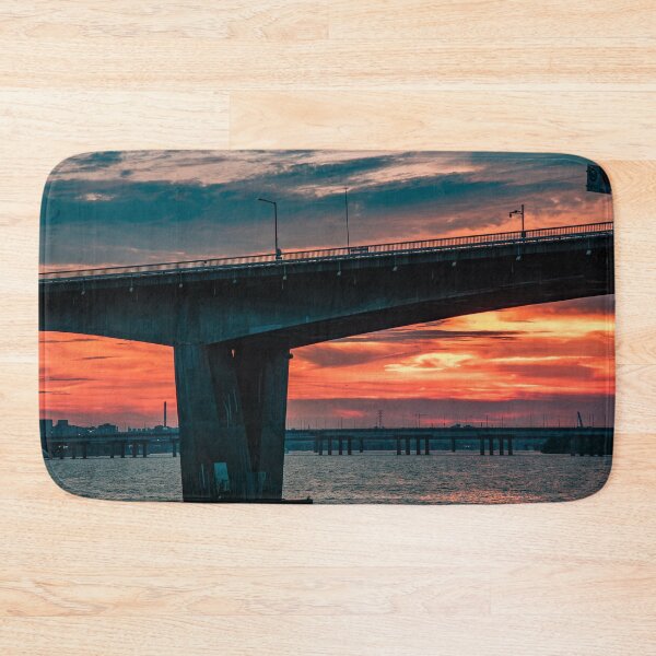 Item preview, Dramatic Crimson Sunset Below Concrete Bridge designed and sold by Nightwindow.