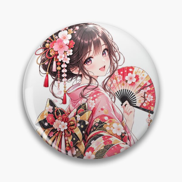 Item preview, Kawaii Japanese Beauty – Kimono, Sakura & Folding Fan designed and sold by Daihuku2525.