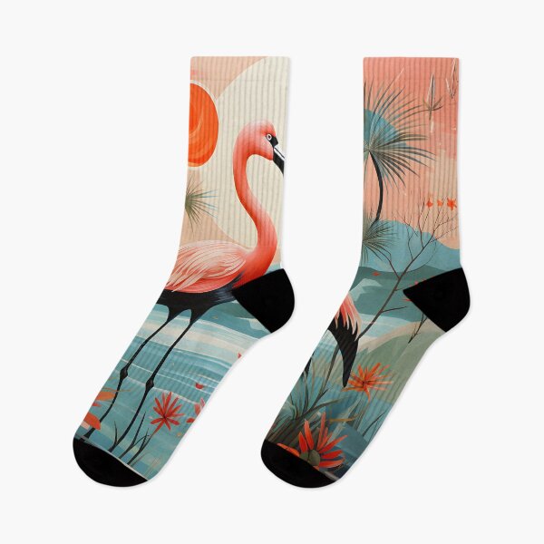 Item preview, Retro Tropical Flamingo Pair Mid Century Modern Art designed and sold by GutyzDesignsES.