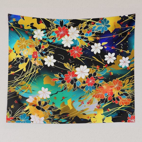 Item preview, Japanese Fantasy Floral Art - Vibrant Red and Golden designed and sold by DEC02.