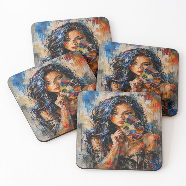 Item preview, Vivid Painted Woman with Colorful Fan | Bold Contemporary Portrait designed and sold by Vibrant Magical Shop.