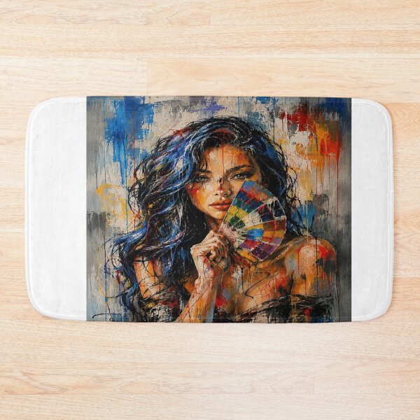 Item preview, Vivid Painted Woman with Colorful Fan | Bold Contemporary Portrait designed and sold by Vibrant Magical Shop.