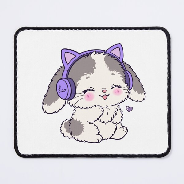 Item preview, Cute Fluffy Bunny with Purple Cat Ear Headphones - Kawaii Lofi Bunny designed and sold by BunnySoftArt.