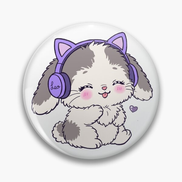 Item preview, Cute Fluffy Bunny with Purple Cat Ear Headphones - Kawaii Lofi Bunny designed and sold by BunnySoftArt.