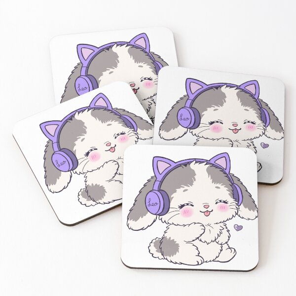 Item preview, Cute Fluffy Bunny with Purple Cat Ear Headphones - Kawaii Lofi Bunny designed and sold by BunnySoftArt.